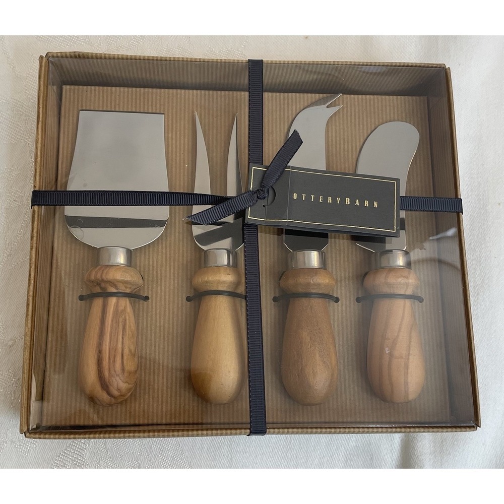 Pottery Barn Cheese Knife Gift Set Wide Spade Cheese Fork Pronged Knife Spreader